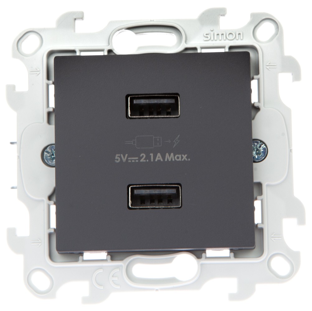 Зарядное устройство 2хUSB 2,1А Simon 24 Harmonie графит 2411096-038 2411096-038 - магазин электротехники Electroshop