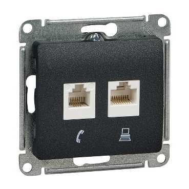 Розетка двойная RJ11+RJ45 кат.5E механизм Schneider Electric Glossa антрацит GSL000785 GSL000785 - магазин электротехники Electroshop