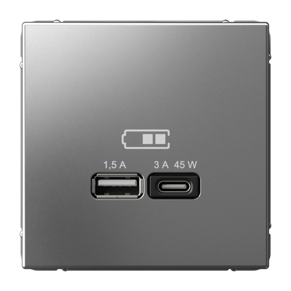 Зарядка USB ArtGallery тип-А и тип-C 45Вт QC PD сталь Systeme Electric GAL000929 GAL000929 - магазин электротехники Electroshop