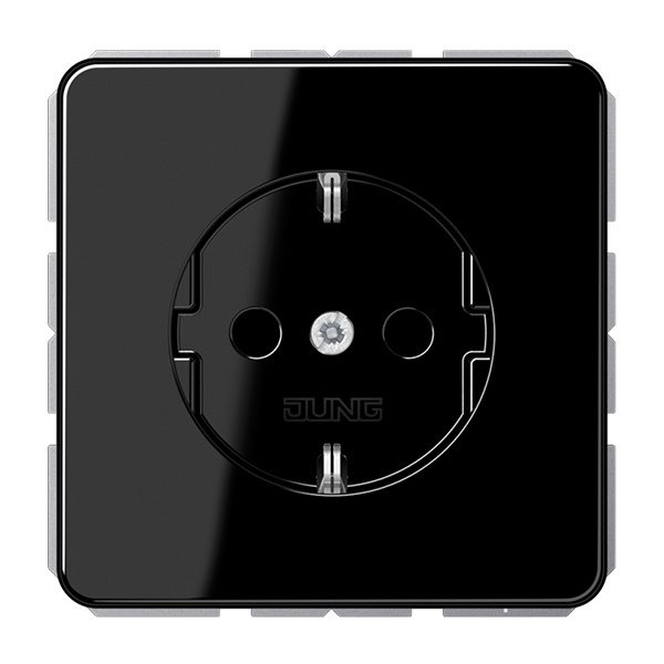 Розетка с заземлением Jung CD с защитными шторками винтовой зажим Черный CD1521KISW CD1521KISW - магазин электротехники Electroshop