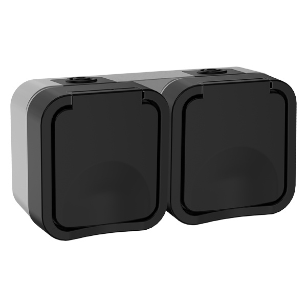 Розетка двойная TORS TS122 2х2П+3 с крышкой и шторками горизонтальная 16А IP55 графит IEK TS-R26-16-55-G-K53 TS-R26-16-55-G-K53 - магазин электротехники Electroshop