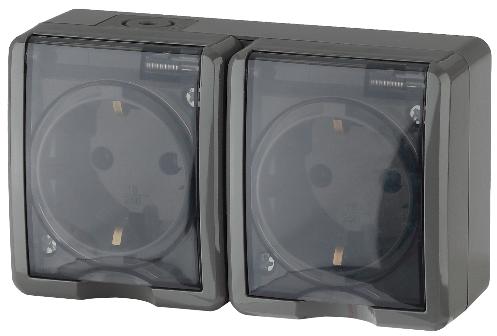 Розетка 2х2P+E IP54 16A-250В открытой установки Эра Эксперт серый 11-2403-03 Б0020717 Б0020717 - магазин электротехники Electroshop