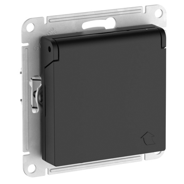 Розетка с заземлением со шторками с крышкой 16А IP20 AtlasDesign быстрозажимные клеммы карбон Systeme Electric ATN001046S ATN001046S - магазин электротехники Electroshop