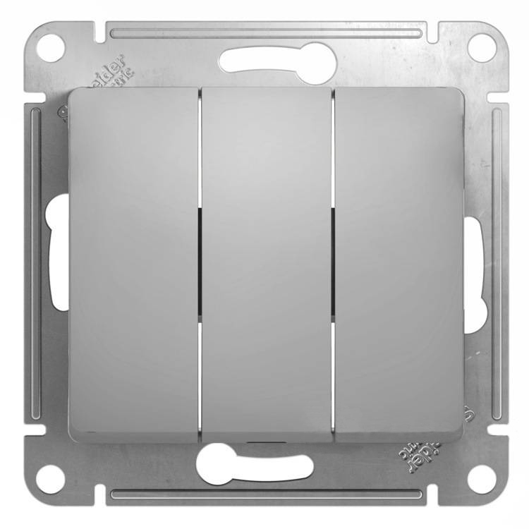 Трехклавишный выключатель 10А механизм Systeme Electric Glossa алюминий GSL000331 GSL000331 - магазин электротехники Electroshop