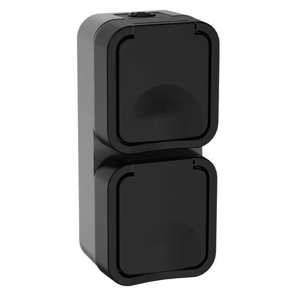 Розетка двойная TORS TS132 2х2П+3 с крышкой и шторками вертикальная 16А IP55 графит IEK TS-R26-16-55-V-K53 TS-R26-16-55-V-K53 - магазин электротехники Electroshop