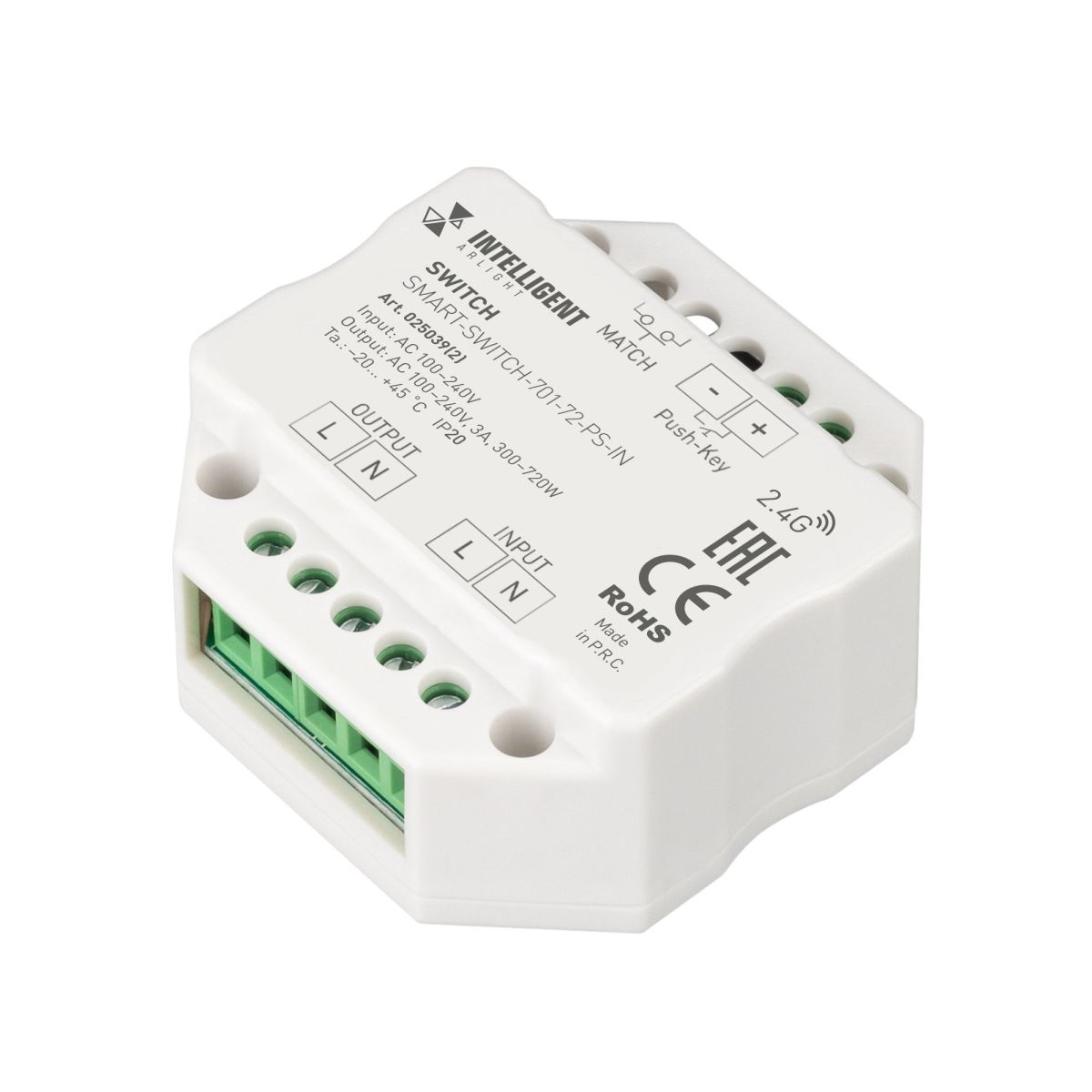 Релейный модуль Arlight SMART-SWITCH-701-72-PS-IN (230V, 1x3A, 2.4G) 025039(2) 025039(2) - магазин электротехники Electroshop