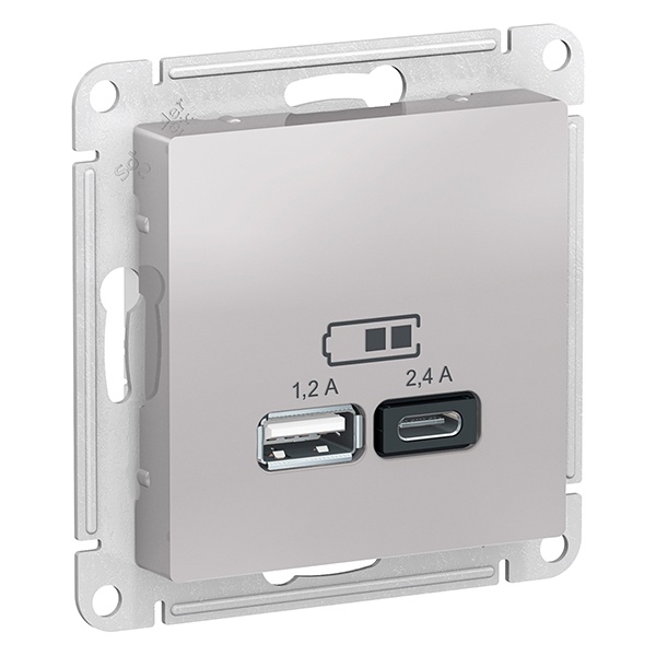 Зарядное устройство USB тип A+С 5В/2,4 А 2х5В/1,2 А AtlasDesign алюминий Systeme Electric ATN000339 ATN000339 - магазин электротехники Electroshop