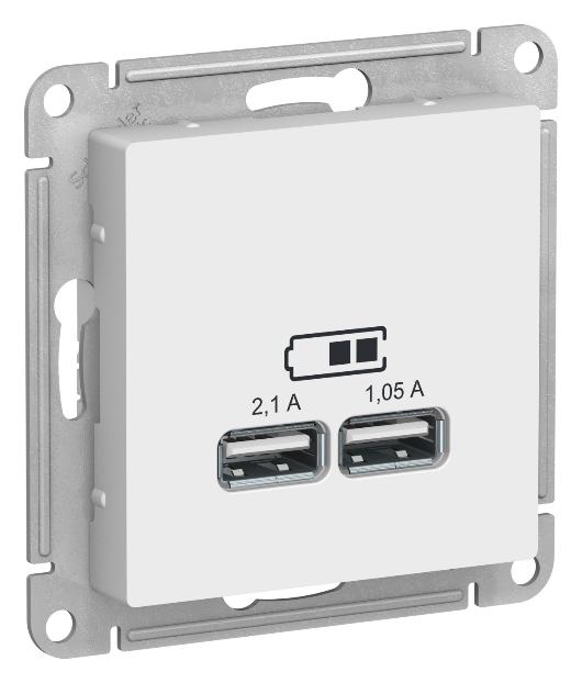Зарядка USB 5В, 1 порт x 2,1 А, 2 порта х 1,05 А AtlasDesign белый Systeme Electric ATN000133 ATN000133 - магазин электротехники Electroshop