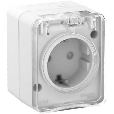 Розетка 2Р+Е со шторками открытой установки 16А 250В IP54 Systeme Electric AtlasDesign Profi54 белый ATN540145 ATN540145 - магазин электротехники Electroshop