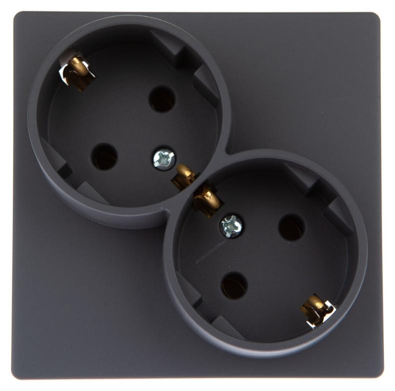 Розетка 2х2К+З Schuko без защитных шторок Simon 24 Harmonie графит 2450459-038 2450459-038 - магазин электротехники Electroshop