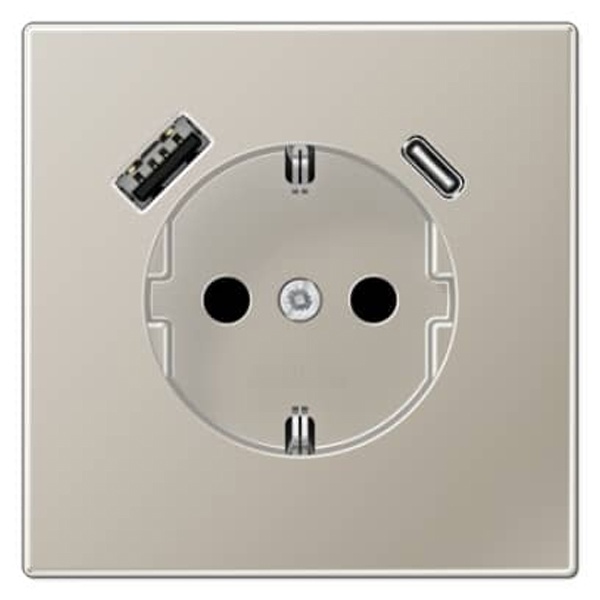 Розетка с заземлением и с USB-зарядным устройством тип A+тип С Jung LS Нержавеющая сталь ES1520-15CA-L ES1520-15CA-L - магазин электротехники Electroshop
