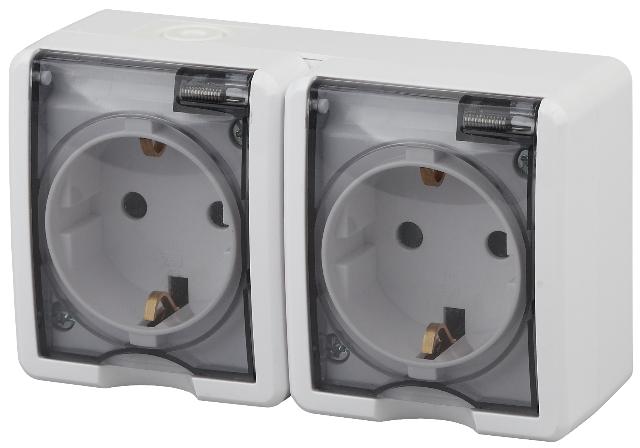 Розетка 2х2P+E IP54 со шторкаи 16A-250В открытой установки Эра Эксперт белый 11-2404-01 Б0020718 Б0020718  - магазин электротехники Electroshop
