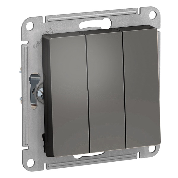 Трехклавишный выключатель 10А AtlasDesign сталь Systeme Electric ATN000931 ATN000931 - магазин электротехники Electroshop