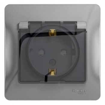 Розетка с заземлением со шторками с крышкой 16А IP44 в сборе Systeme Electric Glossa алюминий GSL000348 GSL000348 - магазин электротехники Electroshop