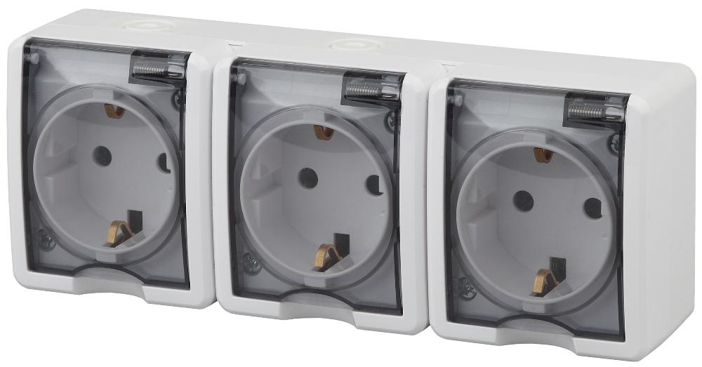 Розетка 3х2P+E IP54 со шторками 16A-250В открытой установки Эра Эксперт белый 11-2406-01 Б0020722 Б0020722 - магазин электротехники Electroshop