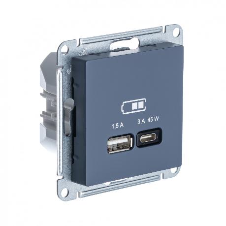 Зарядка USB тип А + тип С 45W высокоскоростная зарядка QC PD AtlasDesign грифель Systeme Electric ATN000729 ATN000729 - магазин электротехники Electroshop