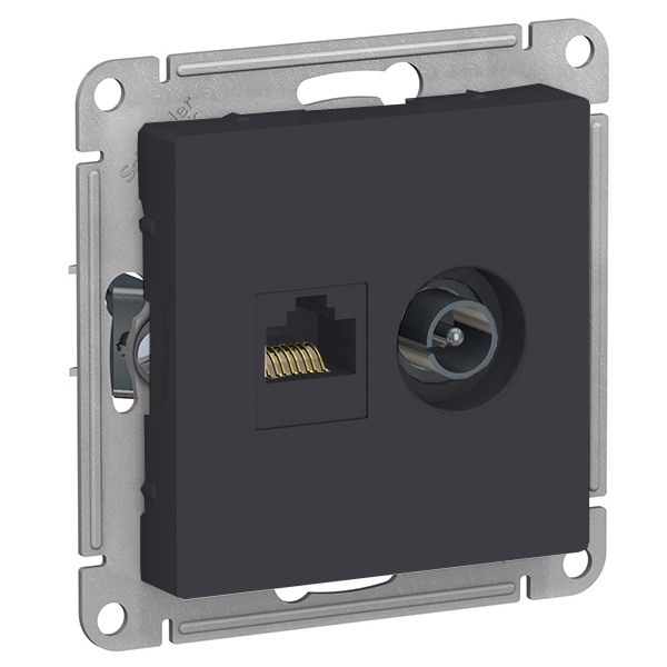 Розетка двойная ТV + компьютерная RJ45 кат 5Е AtlasDesign карбон Systeme Electric ATN001089 ATN001089 - магазин электротехники Electroshop