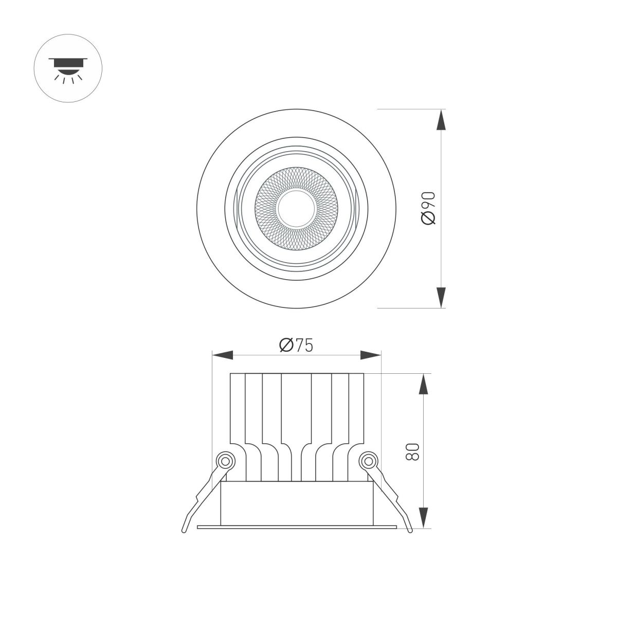 Встраиваемый светильник Arlight MS-VORTEX-BUILT-R90-12W Day4000 (WH-WH, 40 deg, 230V) 057758 057758 - магазин электротехники Electroshop
