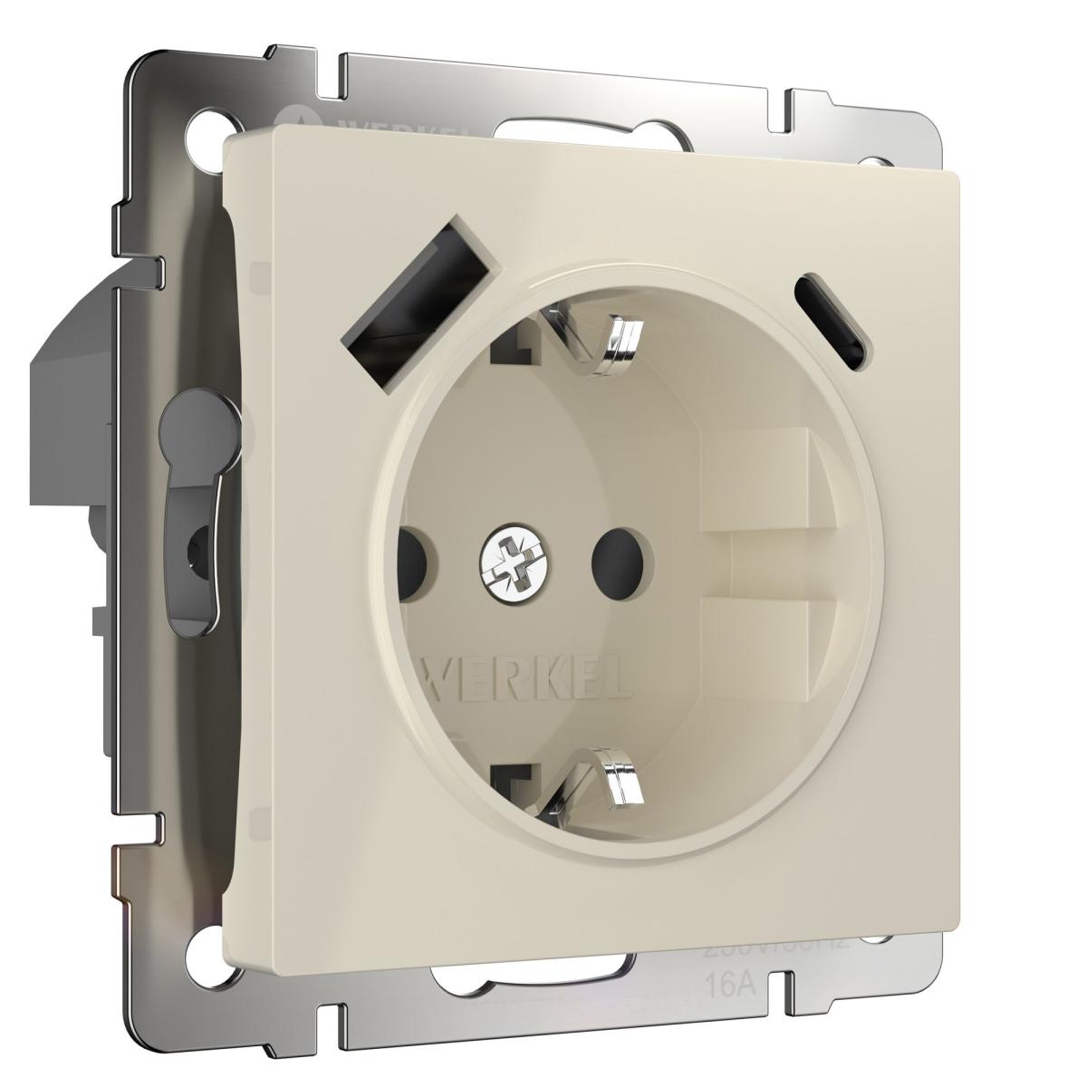 Розетка Werkel с быстрой зарядкой USB Type A+С слоновая кость W1171703 4690389176425 4690389176425 - магазин электротехники Electroshop