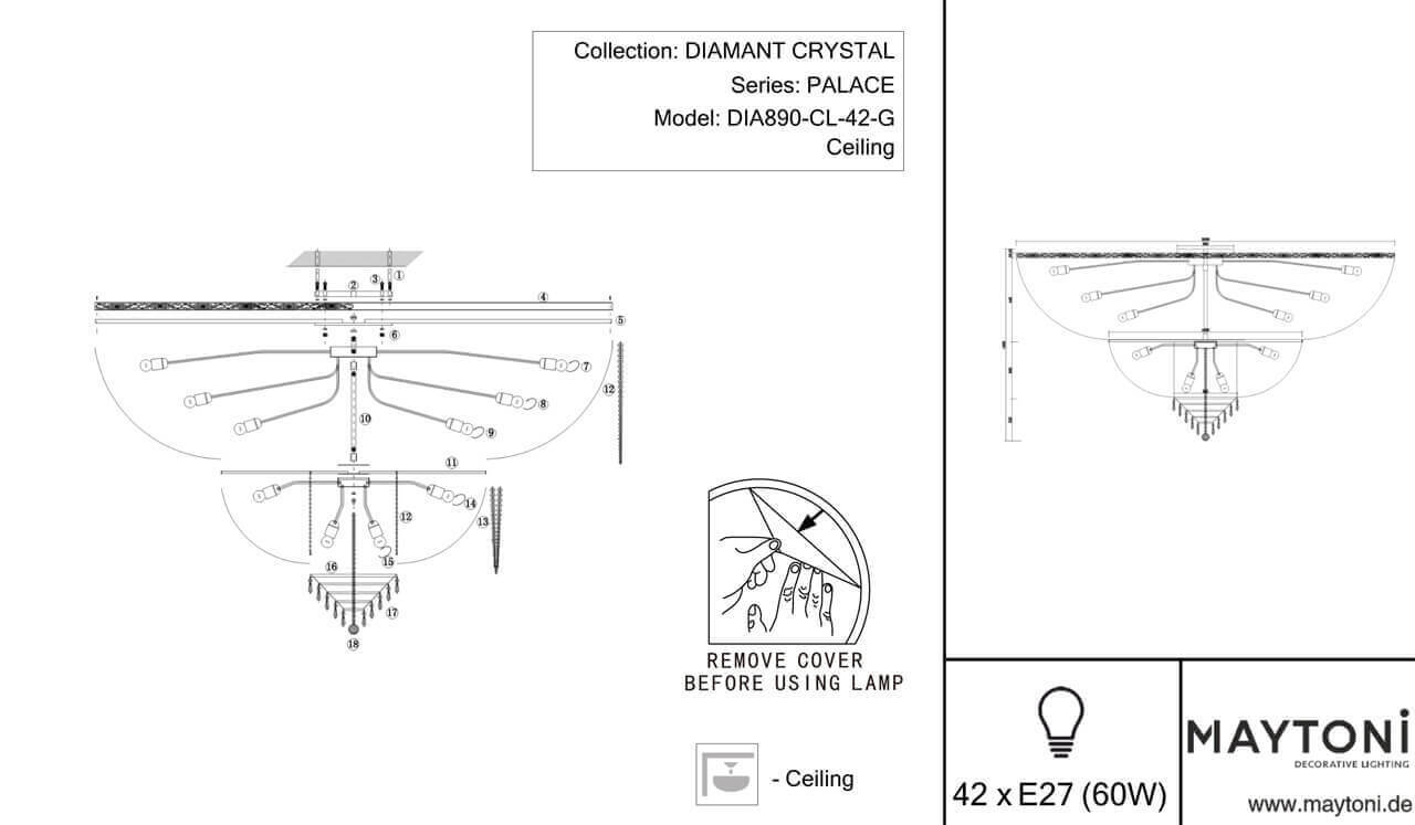 Потолочная люстра Maytoni Palace DIA890-CL-42-G DIA890-CL-42-G - магазин электротехники Electroshop