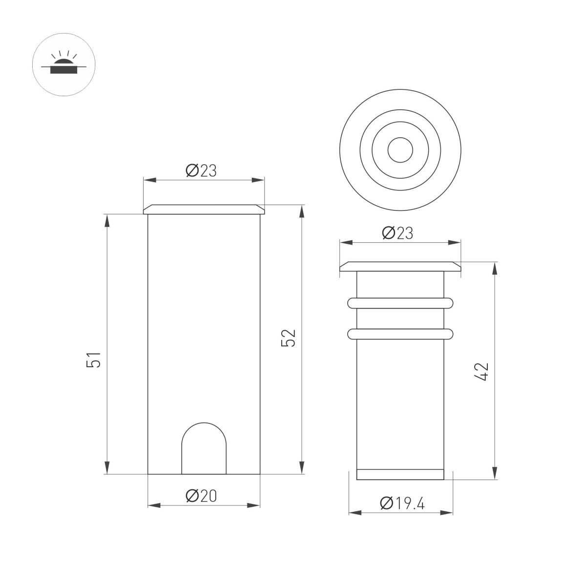 Светильник Arlight ART-PELURU-GROUND-R23-1W Warm3000 (SL, 30 deg, 24V) (IP67 Металл) 056633 056633 - магазин электротехники Electroshop