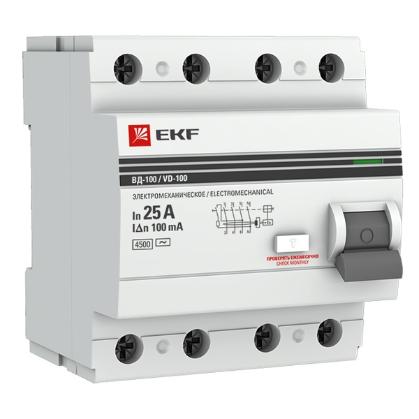 УЗО ВД-100 4P 25А/100мА (электромеханическое) АС PROxima EKF (ВДТ) elcb-4-25-100-em-pro elcb-4-25-100-em-pro - магазин электротехники Electroshop