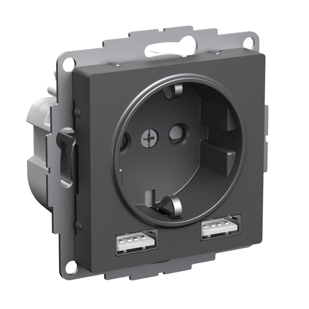 Зарядка розетка с/з 16А + USB A+A 5В/2,4А, 2х5В/1,2А AtlasDesign базальт Systeme Electric ATN001430 ATN001430 - магазин электротехники Electroshop