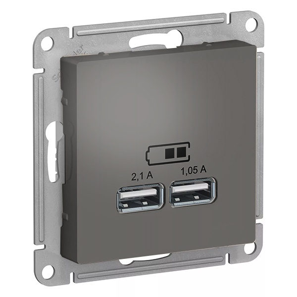 Зарядка USB 5В, 1 порт x 2,1 А, 2 порта х 1,05 А AtlasDesign сталь Systeme Electric ATN000933 ATN000933 - магазин электротехники Electroshop