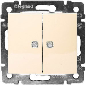 Переключатель двухклавишный Legrand серии Valena с подсветкой. Цвет - слоновая кость 774112 774112 - магазин электротехники Electroshop