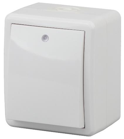 Выключатель с подсветкой IP54 10АХ-250В открытой установки Эра Эксперт белый 11-1402-01 Б0020671 Б0020671 - магазин электротехники Electroshop