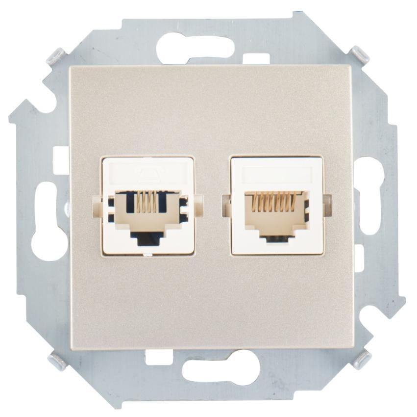 Розетка компьютерная двойная RJ45 кат.5е Systimax Simon 15 шампань 1591593-034 1591593-034 - магазин электротехники Electroshop