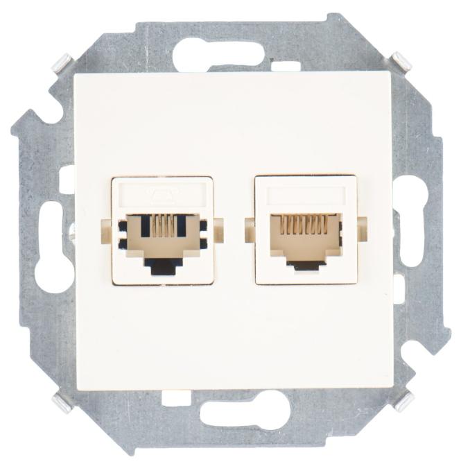 Розетка телефонная + компьютерная RJ11+RJ45 кат.5е Systimax Simon 15 слоновая кость 1591590-031 1591590-031 - магазин электротехники Electroshop