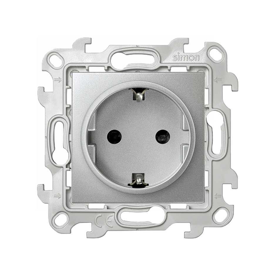 Розетка 2К+З Schuko без защитных шторок Simon 24 Harmonie алюминий 2450434-033 2450434-033 - магазин электротехники Electroshop