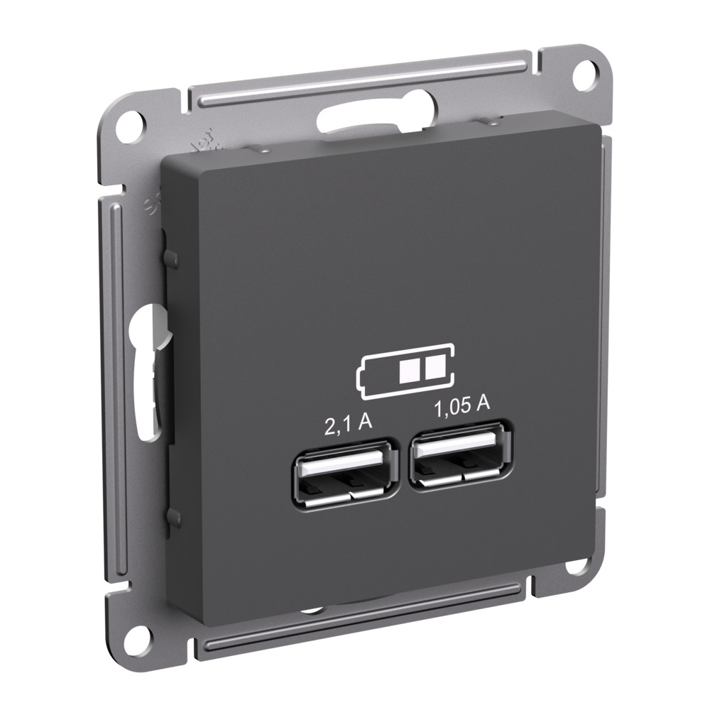 Зарядка USB 5В, 1 порт x 2,1 А, 2 порта х 1,05А AtlasDesign базальт Systeme Electric ATN001433 ATN001433 - магазин электротехники Electroshop