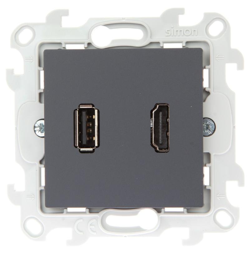 Розетка HDMI+USB 2.0 Simon 24 Harmonie графит 2411095-038 2411095-038 - магазин электротехники Electroshop
