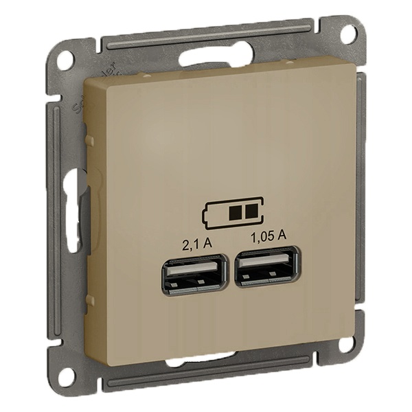 Зарядка USB 5В, 1 порт x 2,1 А, 2 порта х 1,05А AtlasDesign шампань Systeme Electric ATN000533 ATN000533 - магазин электротехники Electroshop