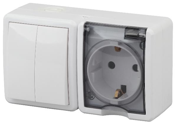 Блок розетка+выключатель двойной IP54 16A(10AX) открытой установки Эра Эксперт белый 11-7402-01 Б0020735 Б0020735 - магазин электротехники Electroshop