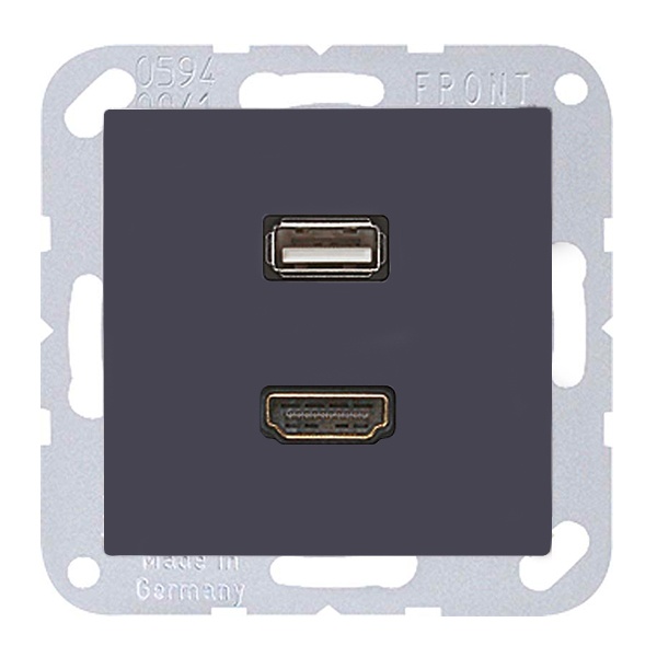 Розетка HDMI+USB Jung A Антрацит механизм+накладка MAA1163ANM MAA1163ANM - магазин электротехники Electroshop