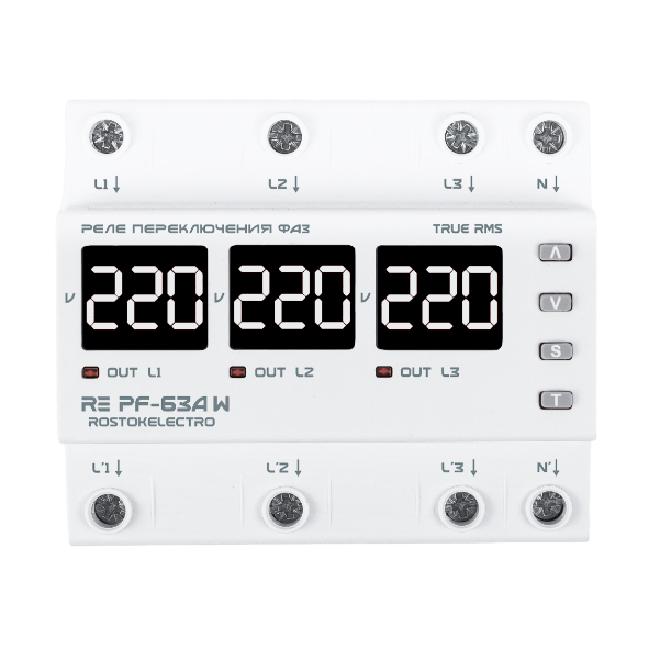 Реле переключения фаз RE PF-63A W с белой индикацией ROSTOKELECTRO 46-350 46-619 - магазин электротехники Electroshop
