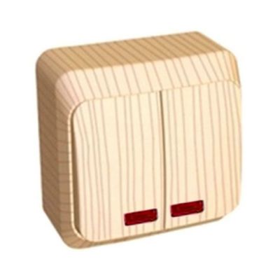 Выключатель двухклавишный с подсветкой Systeme Electric Этюд сосна BA10-006D BA10-006D - магазин электротехники Electroshop