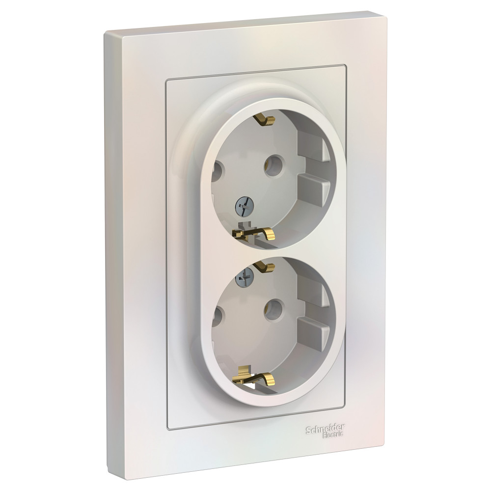 Розетка двойная с заземлением 16А в сборе AtlasDesign жемчуг Systeme Electric ATN000424 ATN000424 - магазин электротехники Electroshop