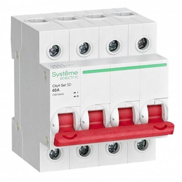 Рубильник модульный 4P 40А 400В трехфазный City9 Set Systeme Electric (выключатель нагрузки) C9S16440 C9S16440 - магазин электротехники Electroshop