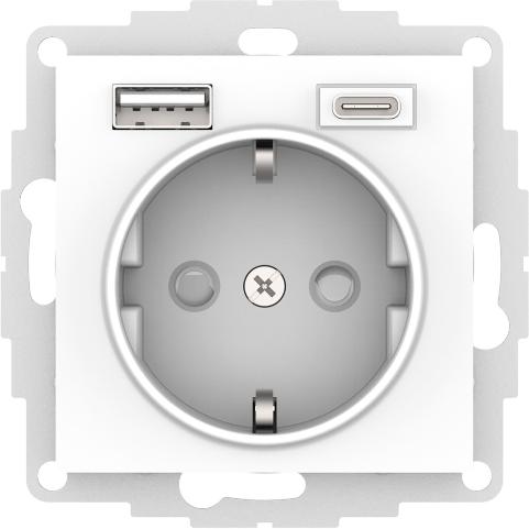 Зарядка розетка с/з 16А + USB A+С 5В/2,4А/3,0А, 2х5В/1,5А AtlasDesign белый Systeme Electric ATN000132 ATN000132 - магазин электротехники Electroshop