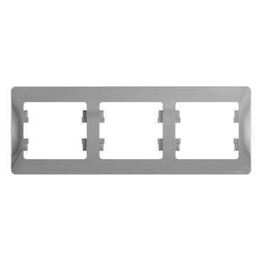 Рамка Schneider Electric Glossa 3-постовая, горизонтальная, алюминий GSL000303 GSL000303 - магазин электротехники Electroshop