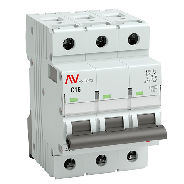 Выключатель автоматический EKF AVERES AV-6 16A (C) 3P трехфазный 6kA mcb6-3-16C-av mcb6-3-16C-av - магазин электротехники Electroshop
