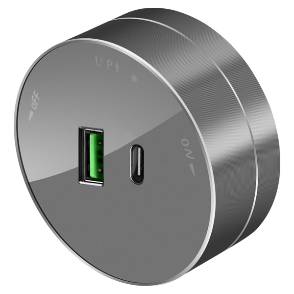 Розетка для зарядки MuitiTrack 2хUSB (тип А+С) круглая 18Вт 5В 3А графит Systeme Electric MTK13003G MTK13003G - магазин электротехники Electroshop