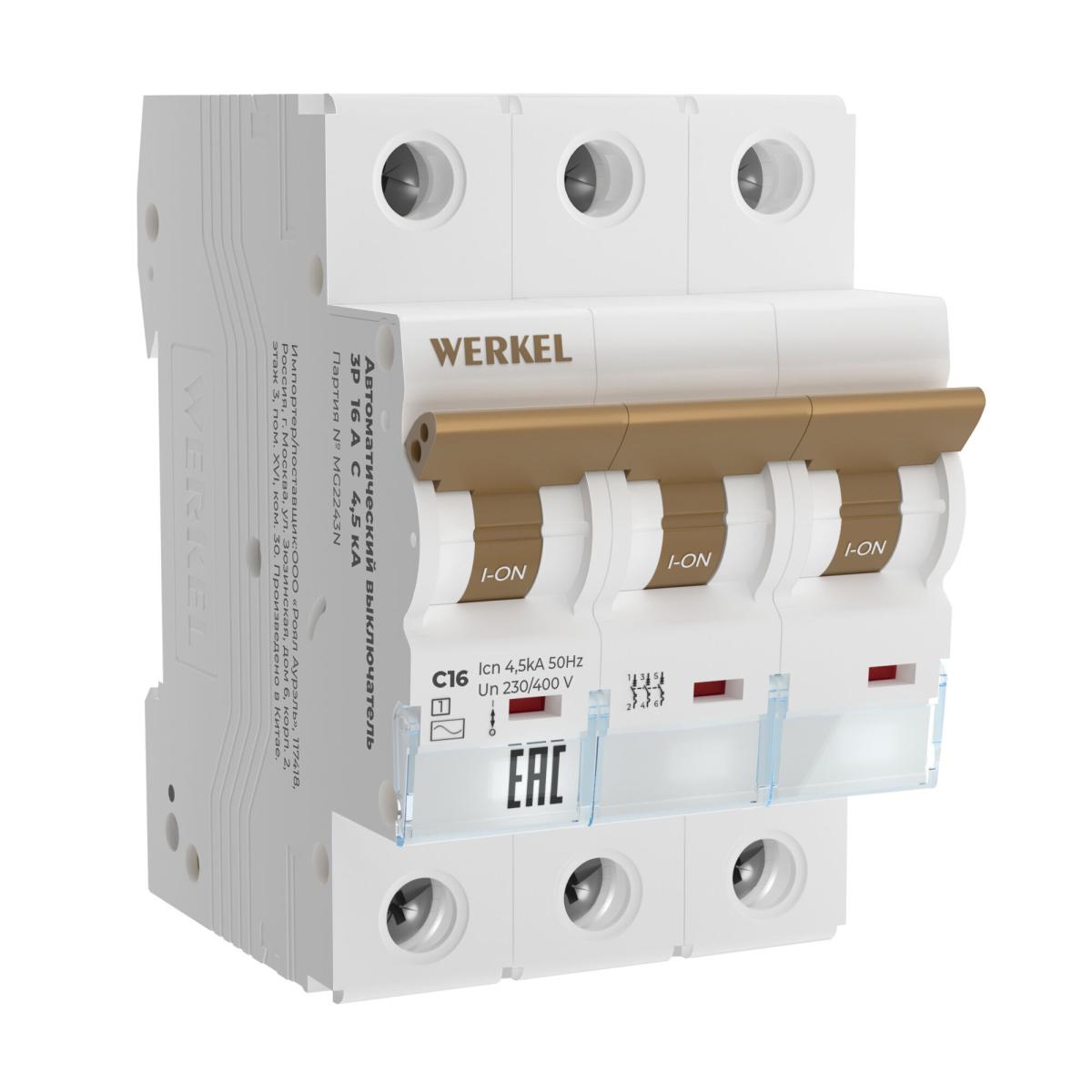 Автоматический выключатель 3P 16 A C 4,5 кА Werkel W903P164 4690389192678 a062502 4690389192678 - магазин электротехники Electroshop