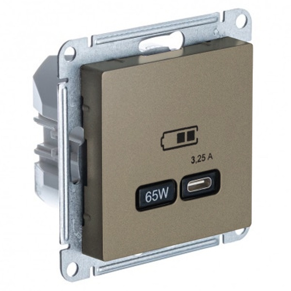 Зарядка USB тип С 65W высокоскоростная зарядка QC, PD AtlasDesign шампань Systeme Electric ATN000527 ATN000527 - магазин электротехники Electroshop