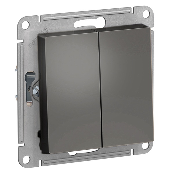 Двухклавишный выключатель 10А AtlasDesign сталь Systeme Electric ATN000951 ATN000951 - магазин электротехники Electroshop