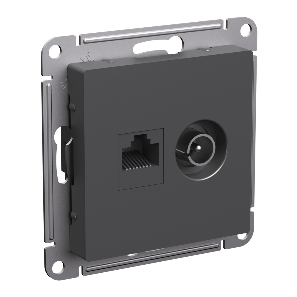 Розетка двойная ТV + компьютерная RJ45 кат. 5Е AtlasDesign базальт Systeme Electric ATN001489 ATN001489 - магазин электротехники Electroshop